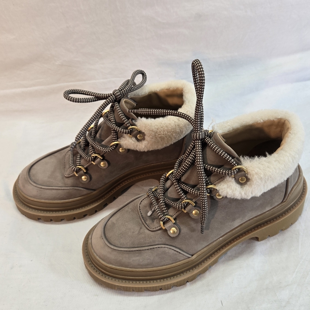 M.GEMI Women's Size 39.5 Beige Nubuck Leather Lace Up Lug Alpi Boot  New